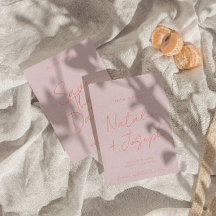 Modern roze kleurrijke grillige pastel leuke bruil save the date