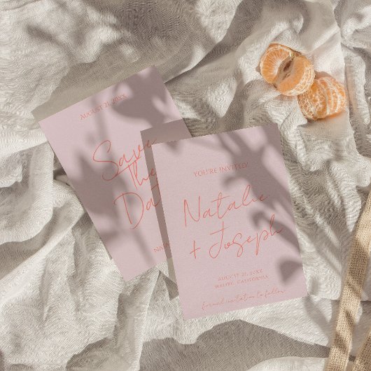 Modern roze kleurrijke grillige pastel leuke bruil save the date