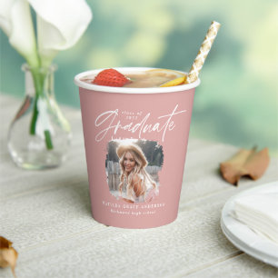 Modern roze, korrelig afstuderen met foto-elegant  papieren bekers