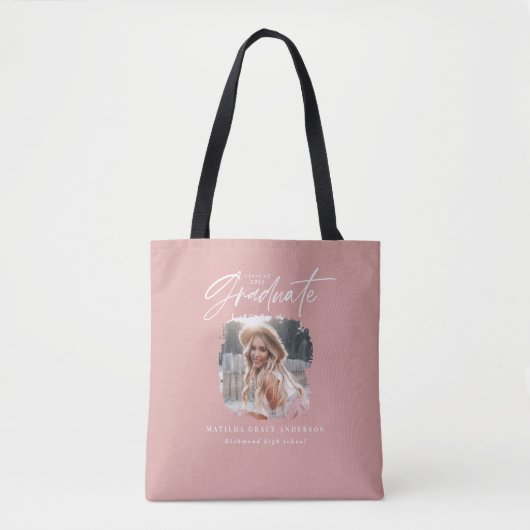 Modern roze, korrelig afstuderen met foto-elegant  tote bag (Voorkant)