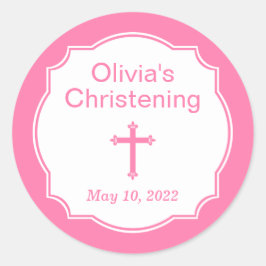 Modern Roze Kruiskerstmis Ronde Sticker