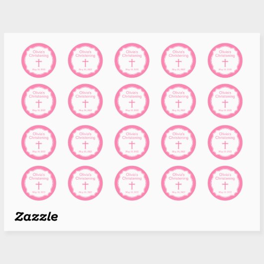 Modern Roze Kruiskerstmis Ronde Sticker (Vel)