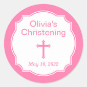 Modern Roze Kruiskerstmis Ronde Sticker (Voorkant)