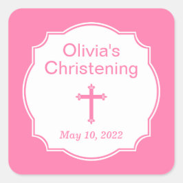 Modern Roze Kruisverbaar Baptisme Square Vierkante Sticker