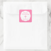 Modern Roze Kruisverbaar Baptisme Square Vierkante Sticker (Tas)