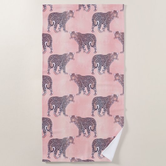 Modern roze leopard Animal Pattern Strandlaken (Voorkant)