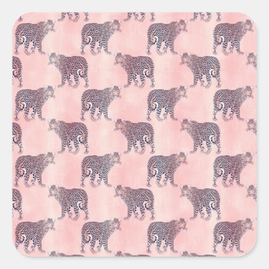 Modern roze leopard Animal Pattern Vierkante Sticker (Voorkant)