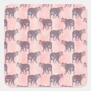 Modern roze leopard Animal Pattern Vierkante Sticker