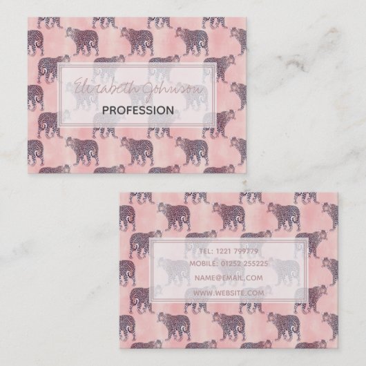 Modern roze leopard Animal Pattern Visitekaartje (Voorkant / Achterkant)