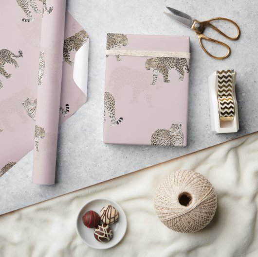 Modern Roze Leopard Oerwoud Dieren Cadeaupapier (Crafts)
