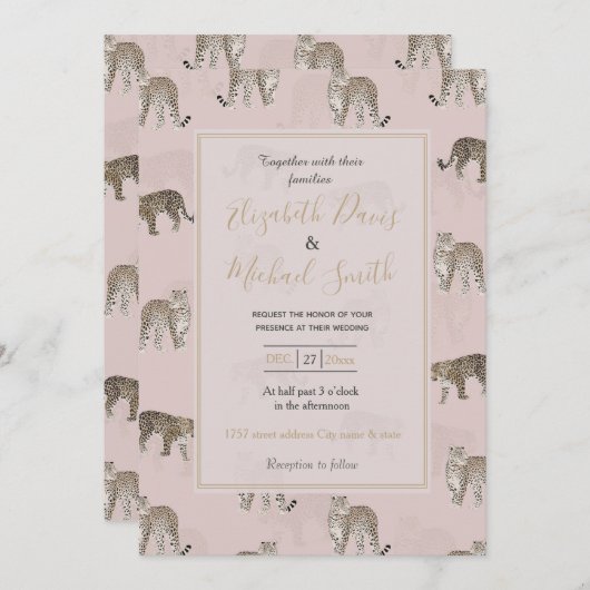 Modern Roze Leopard Oerwoud Dieren Kaart (Voorkant / Achterkant)