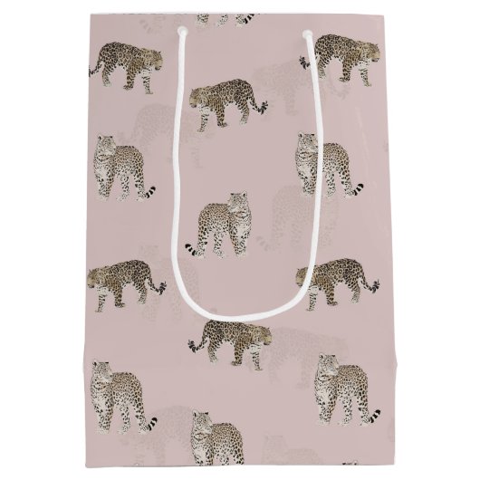 Modern Roze Leopard Oerwoud Dieren Medium Cadeauzakje (Achterkant)