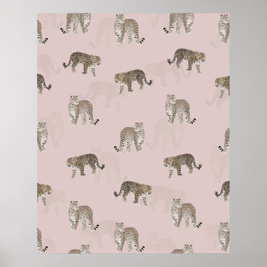 Modern Roze Leopard Oerwoud Dieren Poster (Voorkant)
