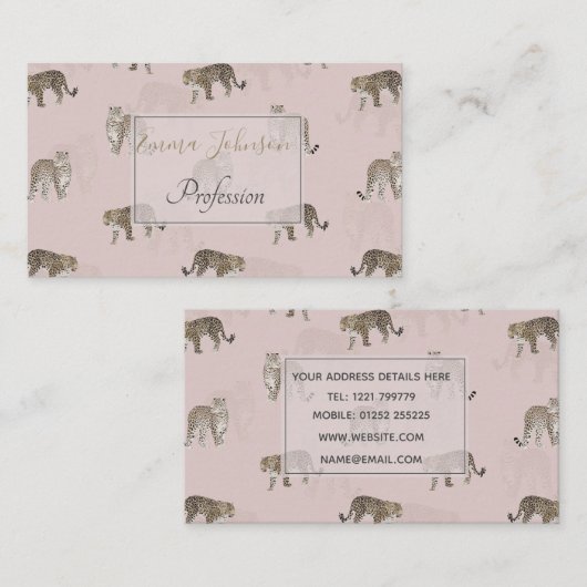 Modern Roze Leopard Oerwoud Dieren Visitekaartje (Voorkant / Achterkant)