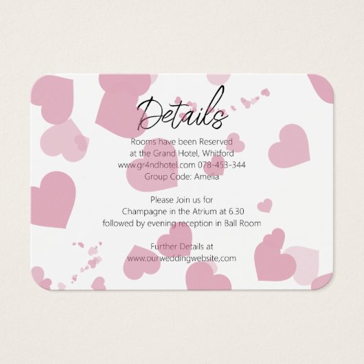 Modern Roze Liefde hart Trouwinformatie Kaart (Voorkant)