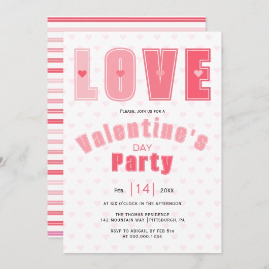 Modern roze LIEFDE harten Valentijnsdag party Kaart (Voorkant / Achterkant)