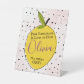 Modern roze limonade 1e verjaardag Welkom Reclamebord Met Voetstuk (Voorkant)