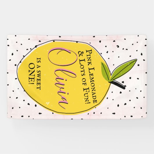 Modern roze limonade 1e verjaardag Welkom Spandoek (Horizontaal)