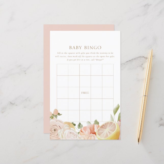 Modern roze limonade zomer Baby bingogame (Voorkant / Achterkant in situ)