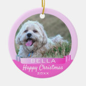 Modern roze lintje-hond of foto-Kerstmis Keramisch Ornament (Voorkant)