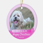 Modern roze lintje-hond of foto-Kerstmis Keramisch Ornament (Links)