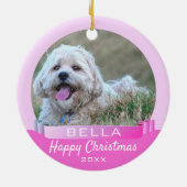 Modern roze lintje-hond of foto-Kerstmis Keramisch Ornament (Achterkant)
