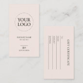 Modern Roze Logo Cadeaubon Zakelijk Visitekaartje (Voorkant / Achterkant)