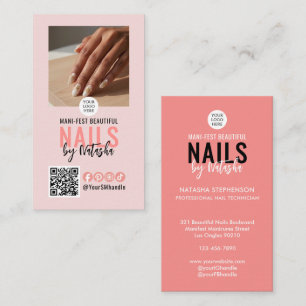 Modern Roze Logo QR Code Foto MANICURISTE Visitekaartje