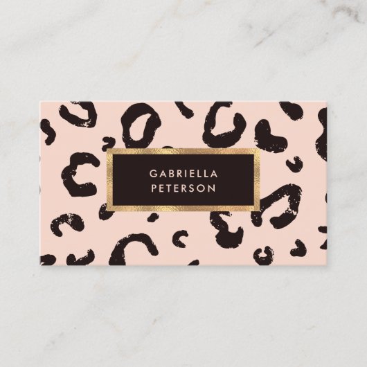 Modern roze luipaard en gouden Lijst Visitekaartje (Voorkant)