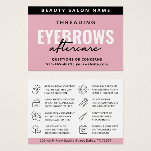 Modern Roze Luxury Eyebrow Threading Aftercare Visitekaartje (Voorkant /achterkant)