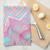 Modern Roze Magenta en Sky Blue Geometrisch Theedoek (Quarter Fold)