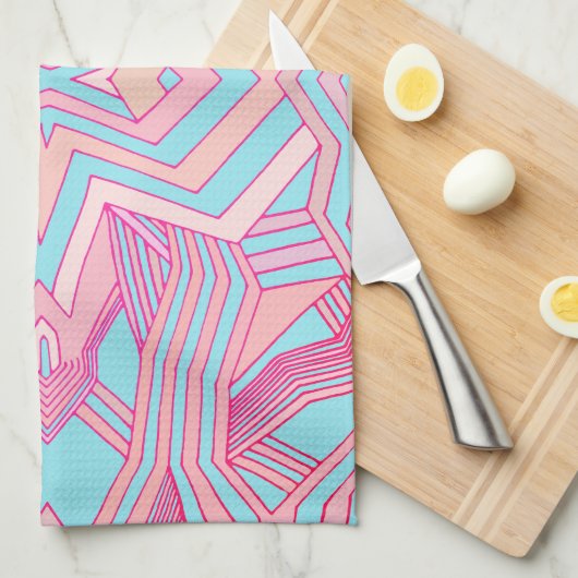 Modern Roze Magenta en Sky Blue Geometrisch Theedoek (Quarter Fold)