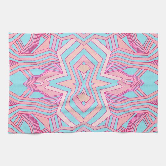 Modern Roze Magenta en Sky Blue Geometrisch Theedoek (Horizontaal)