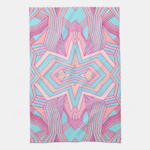 Modern Roze Magenta en Sky Blue Geometrisch Theedoek