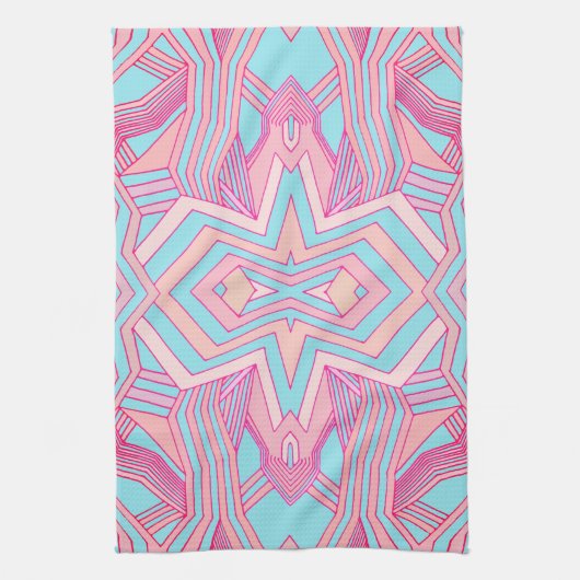 Modern Roze Magenta en Sky Blue Geometrisch Theedoek (Verticaal)