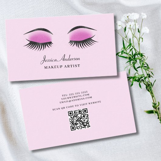 Modern Roze Make-up Artist QR Code Visitekaartje