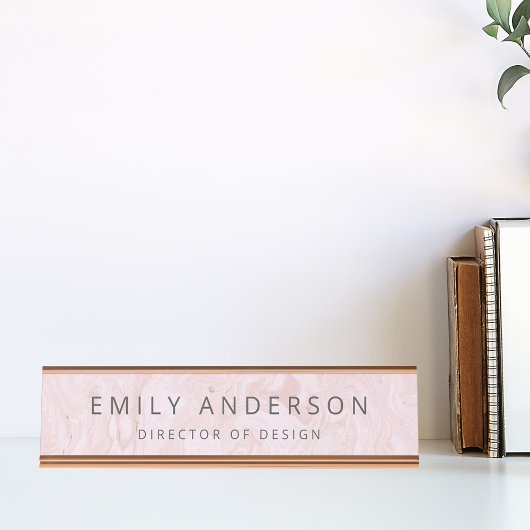 Modern Roze Marmer Gepersonaliseerd Bureau Naambordje