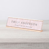 Modern Roze Marmer Gepersonaliseerd Bureau Naambordje (Voorkant)