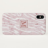 Modern roze marmer met dierenprint en monogram Case-Mate iPhone case (Achterkant (horizontaal))