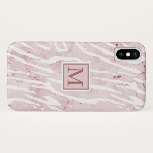 Modern roze marmer met dierenprint en monogram Case-Mate iPhone case (Achterkant (horizontaal))