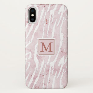 Modern roze marmer met dierenprint en monogram Case-Mate iPhone case