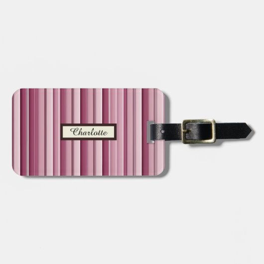Modern Roze Mauve Gestreepte Custom Bagagelabel (Voorkant horizontaal)