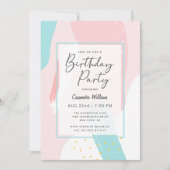 Modern Roze Meisje Abstract Verjaardagsfeestje voo Kaart (Voorkant)