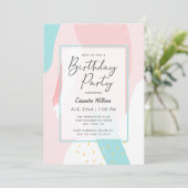 Modern Roze Meisje Abstract Verjaardagsfeestje voo Kaart (Staand voorkant)