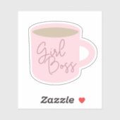Modern Roze Meisje Baas Koffie Sticker (Vel)