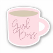 Modern Roze Meisje Baas Koffie Sticker (Voorkant)