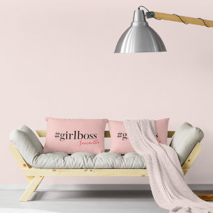 Modern Roze Meisje Boss & Name   Meisjescadeau Accent Kussen
