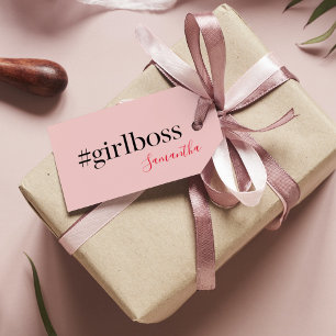 Modern Roze Meisje Boss & Name   Meisjescadeau Cadeaulabel