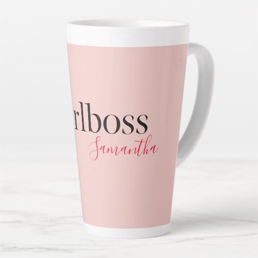 Modern Roze Meisje Boss & Name | Meisjescadeau Latte Mok (Rechterhoek)