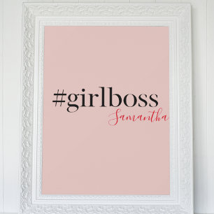 Modern Roze Meisje Boss & Name   Meisjescadeau Poster
